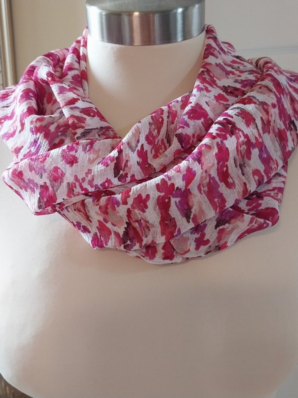 NWT Pink & Red Chiffon Infinity Scarf - Lightweight Boho Loop